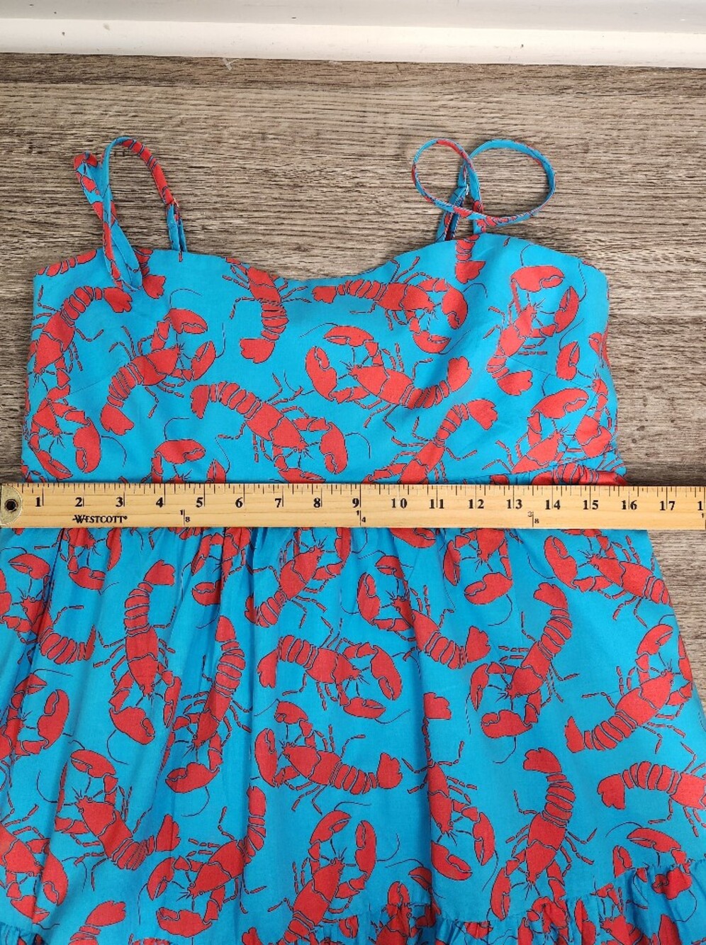 J. Crew Blue Lobster Print Tiered Cotton Maxi Dress 12 Vaca Summer Coastal - Picture 6 of 14